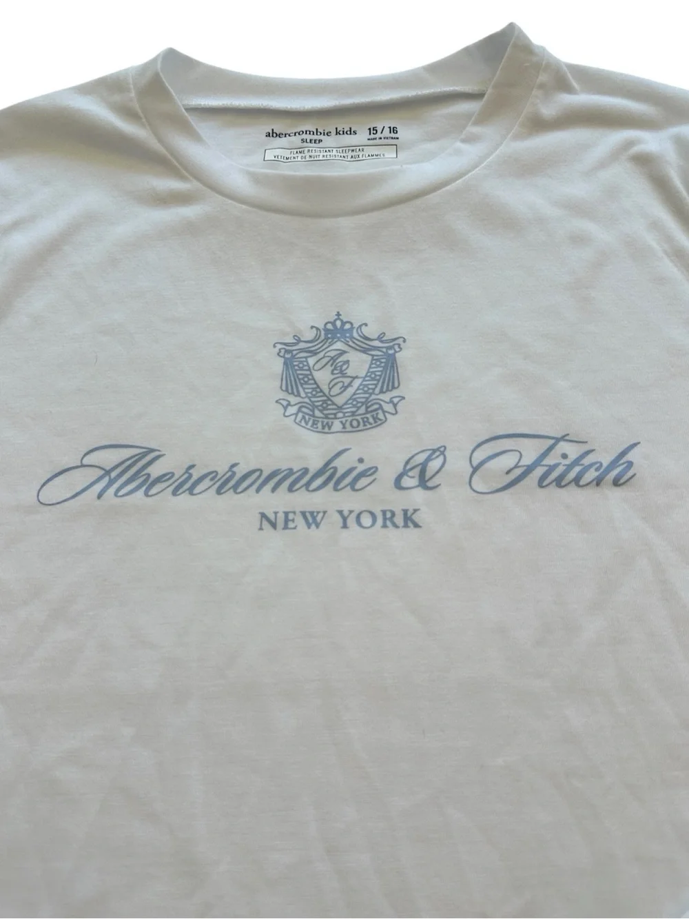 Abercrombie & Fitch Kids Pajama Set White Top Light Blue Striped Pants Girls